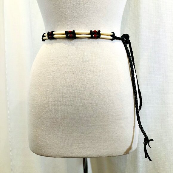 Native American Bone Bead and Leather Belt